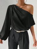 Slanted Neck Loose Fit Off Shoulder Top ??Chic & Breezy Women's Blouse