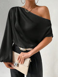 Slanted Neck Loose Fit Off Shoulder Top ??Chic & Breezy Women's Blouse