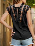 MESH LACE POINT CAP SLEEVE CHIFFON BLOUSE