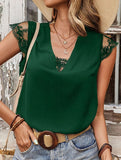 MESH LACE POINT CAP SLEEVE CHIFFON BLOUSE