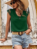 MESH LACE POINT CAP SLEEVE CHIFFON BLOUSE