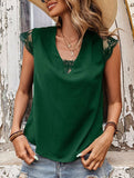 MESH LACE POINT CAP SLEEVE CHIFFON BLOUSE