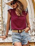 MESH LACE POINT CAP SLEEVE CHIFFON BLOUSE