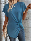 Crew Neck Twist-Front Detail Solid T-Shirt