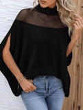 Women's Mesh Off-Shoulder Batwing Sleeve High Neck Top_CWTBLS02536