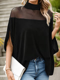 Women's Mesh Off-Shoulder Batwing Sleeve High Neck Top_CWTBLS02536