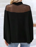 Women's Mesh Off-Shoulder Batwing Sleeve High Neck Top_CWTBLS02536