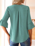 Ruffle 3/4 Sleeve Lantern Neck Casual Top_CWTBLS02559