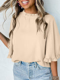 Crewneck Ruffle Sleeve Blouse_CWTBLS02655