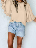 Crewneck Ruffle Sleeve Blouse_CWTBLS02655