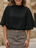 Crewneck Ruffle Sleeve Blouse_CWTBLS02655