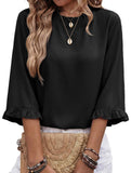 Crewneck Ruffle Sleeve Blouse_CWTBLS02655