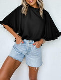 Crewneck Ruffle Sleeve Blouse_CWTBLS02655