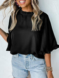 Crewneck Ruffle Sleeve Blouse_CWTBLS02655