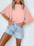 Crewneck Ruffle Sleeve Blouse_CWTBLS02655