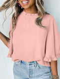 Crewneck Ruffle Sleeve Blouse_CWTBLS02655