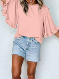 Crewneck Ruffle Sleeve Blouse_CWTBLS02655