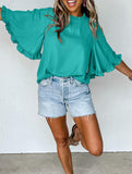Crewneck Ruffle Sleeve Blouse_CWTBLS02655