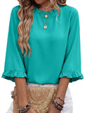 Crewneck Ruffle Sleeve Blouse_CWTBLS02655