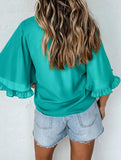 Crewneck Ruffle Sleeve Blouse_CWTBLS02655