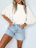 Crewneck Ruffle Sleeve Blouse_CWTBLS02655