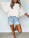 Crewneck Ruffle Sleeve Blouse_CWTBLS02655