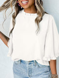 Crewneck Ruffle Sleeve Blouse_CWTBLS02655