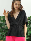 V NECK BATWING SLEEVE SLIK BLOUSE TOP - Doublju