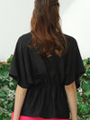 V NECK BATWING SLEEVE SLIK BLOUSE TOP - Doublju