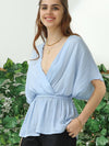 V NECK BATWING SLEEVE SLIK BLOUSE TOP - Doublju
