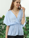 V NECK BATWING SLEEVE SLIK BLOUSE TOP - Doublju