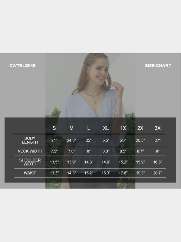 V NECK BATWING SLEEVE SLIK BLOUSE TOP - Doublju