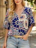 Bat-sleeve printed blouse