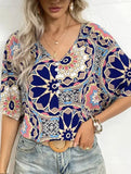 Bat-sleeve printed blouse