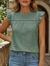 Fresh style Crew neck Lotus leaf sleeves T-shirts