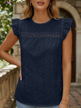 Fresh style Crew neck Lotus leaf sleeves T-shirts