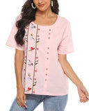 COTTON BREATHABLE LOOSE EMBROIDERED TOP_CWTBLS0658