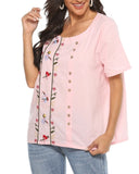 COTTON BREATHABLE LOOSE EMBROIDERED TOP_CWTBLS0658