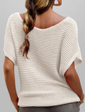fashionable casual round neck solid color knitted sleeve top