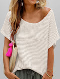 fashionable casual round neck solid color knitted sleeve top
