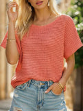 fashionable casual round neck solid color knitted sleeve top