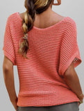 fashionable casual round neck solid color knitted sleeve top