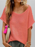 fashionable casual round neck solid color knitted sleeve top