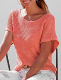 fashionable casual round neck solid color knitted sleeve top