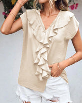 V-Neck Ruffled Loose Casual Shirt ??Effortless Chic for Everyday Wear
