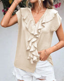 V-Neck Ruffled Loose Casual Shirt ??Effortless Chic for Everyday Wear