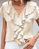 V-Neck Ruffled Loose Casual Shirt ??Effortless Chic for Everyday Wear