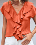 V-Neck Ruffled Loose Casual Shirt ??Effortless Chic for Everyday Wear