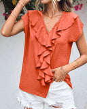 V-Neck Ruffled Loose Casual Shirt ??Effortless Chic for Everyday Wear