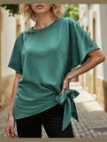 BATWING SLEEVED HEM KNOT LOOSE BLOUSE